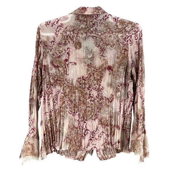 Vintage Notations Womens XL Sheer Chiffon Ruffled Crinkle Boho Button Up Blouse - Picture 5 of 15